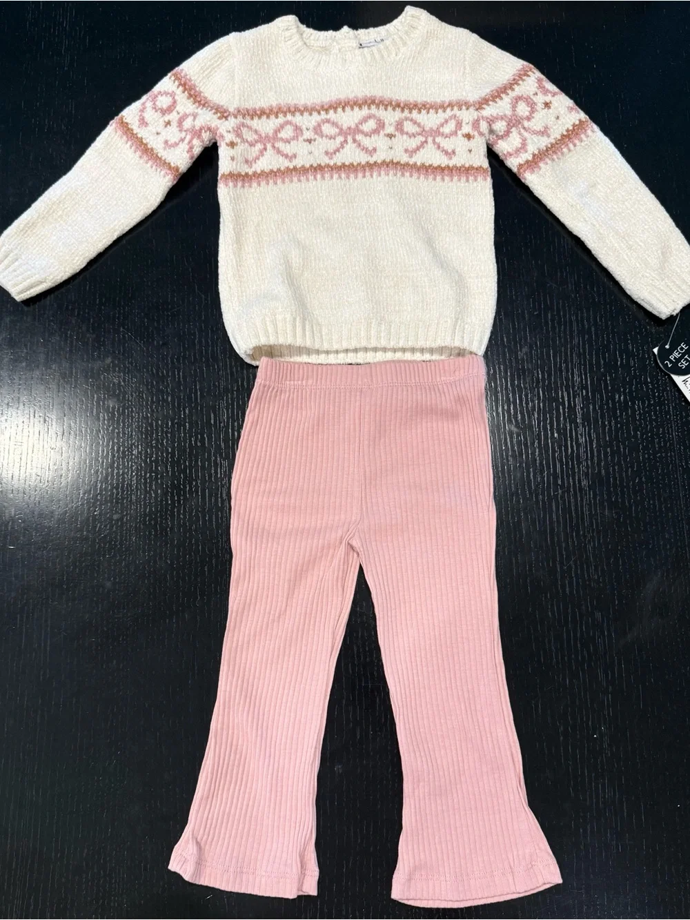 Nicole Miller Cream Knit Sweater with Pink Ribbed Pants